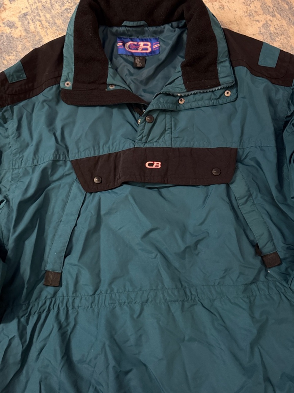 Vintage CB Sports Anorak Jacket XXXL Green Black Pullover Hooded - Picture 6 of 12